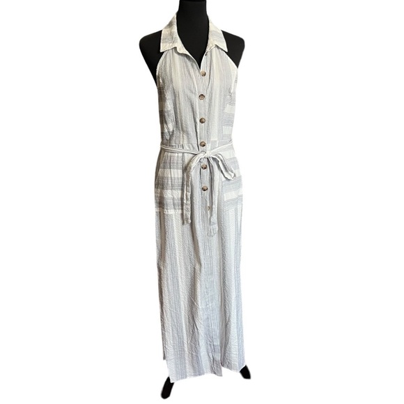 Open back striped halter dress SZ L - Picture 1 of 5